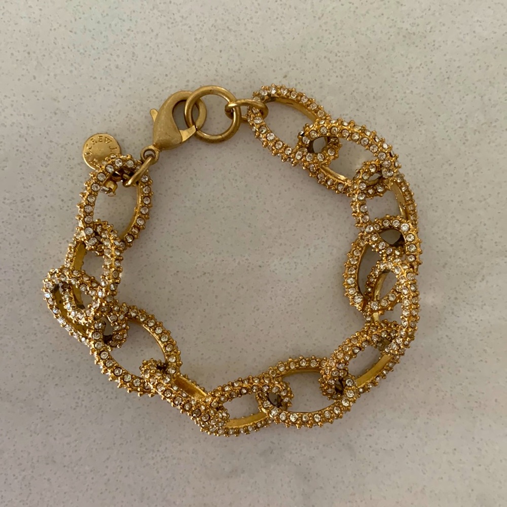 Gold and crystal J crew clear pave crystal link bracelet.